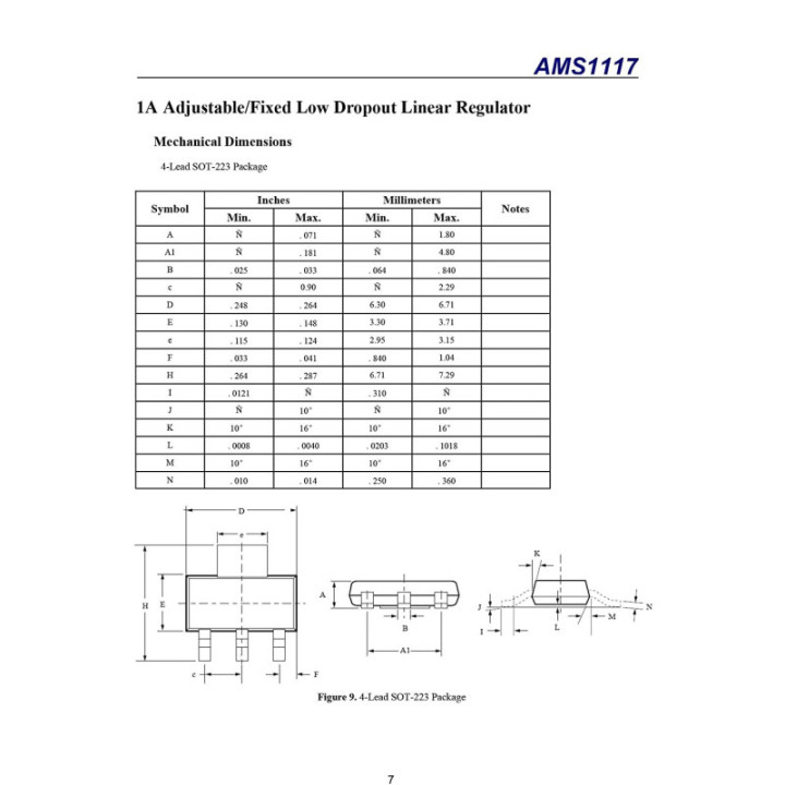 Regulador de voltaje AMS1117 SOT-223 (ADJ-1.2V-1.8V-3.3V-5.1V)