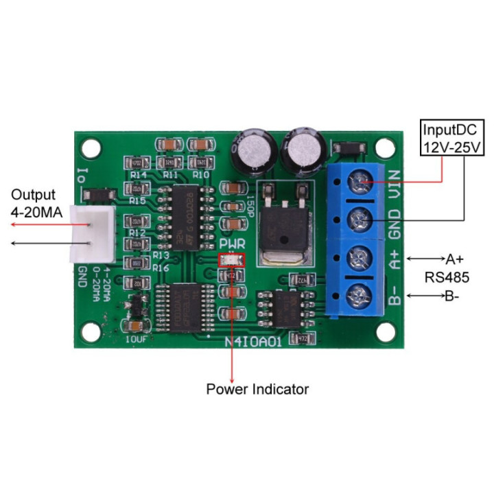 Convertidor de Señal de Corriente DC 12V RS485 a 4-20mA 0-20mA