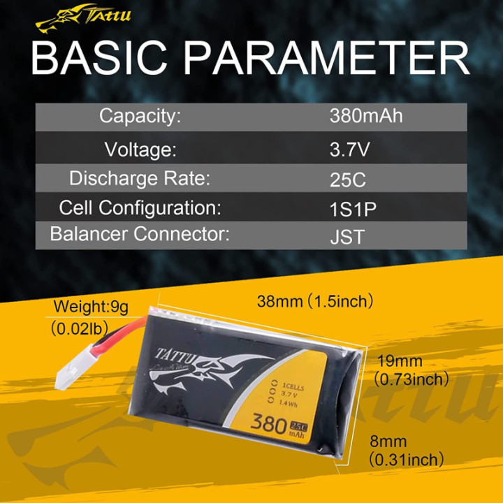 Bateria Recargable tipo LiPo 3.7V 380mAH conector JST 25C