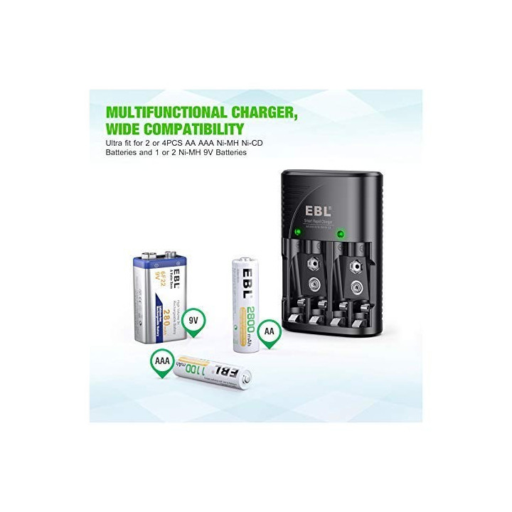 Cargador de Baterias AA/AAA/9V EBL-802