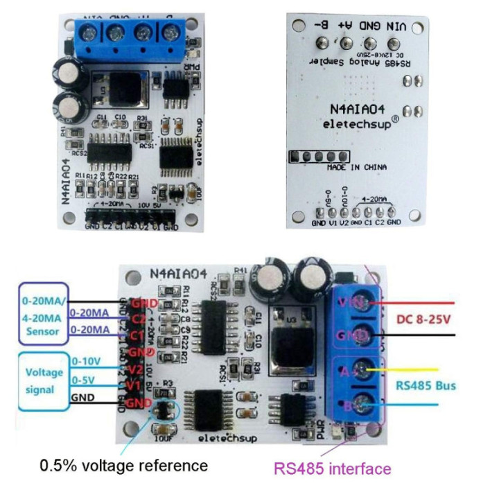 Modulo Convertidor Analogo 420 a Digital RS485 N4AIA04 8-25VDC