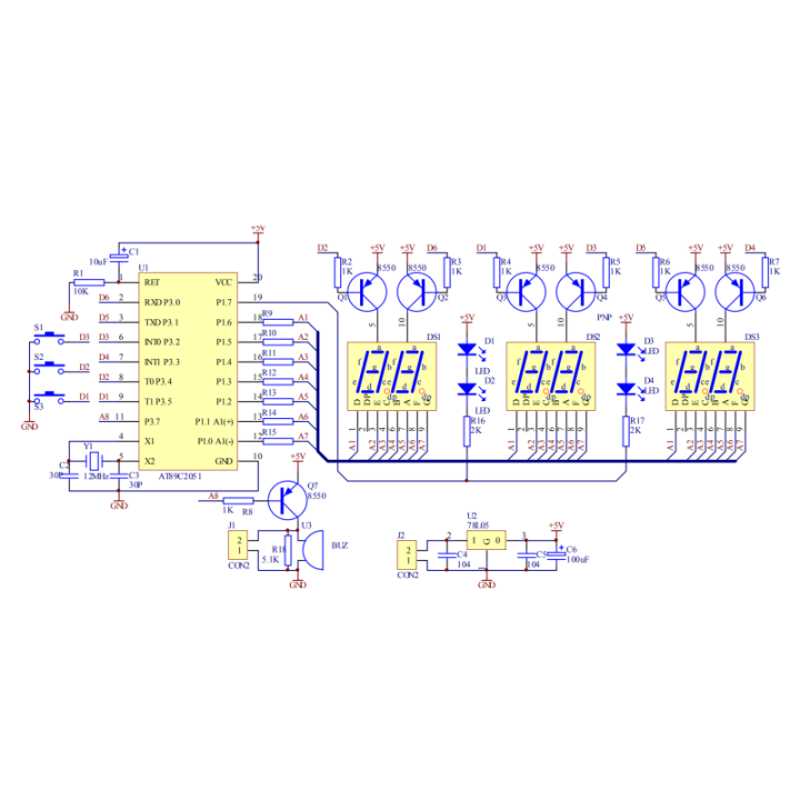 Reloj Digital LED con Display 6Bits AT89C2051 con Alarma (DIY)