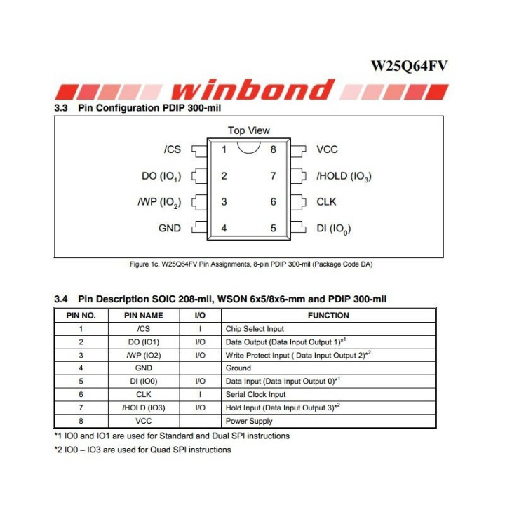 Memoria Flash SMD 64MBit 8MB W25Q64FVSIG 3V Winbond (SOP-8)