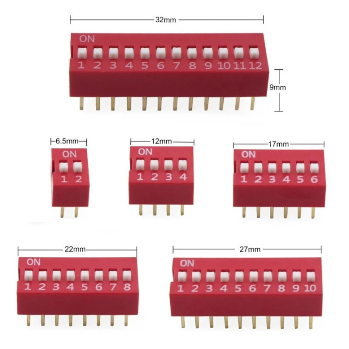 Mini Interruptor de 2/4/6/8/10/12 Posiciones 2.54mm (DIP Switch)