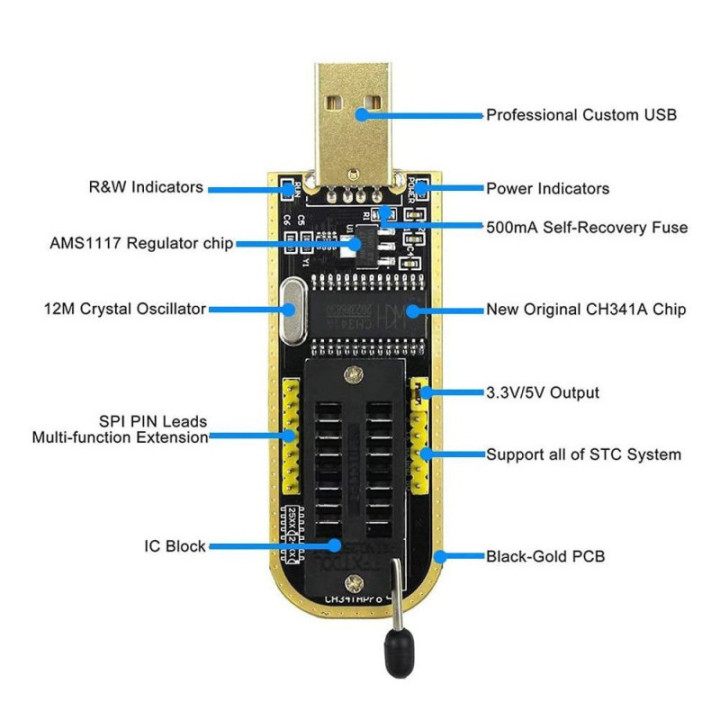 Programador USB CH341 con Base1.8v SPI Flash Sop8 Dip8 W25