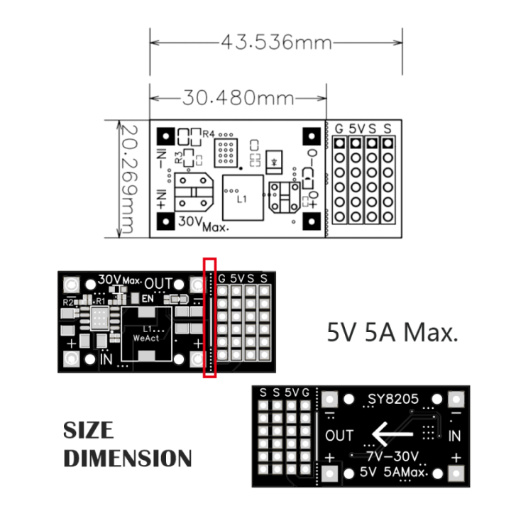 Estabilizador / Regulador descendente de Voltaje 7V-24V a 5V 5A DC-DC MP2482 SY8205