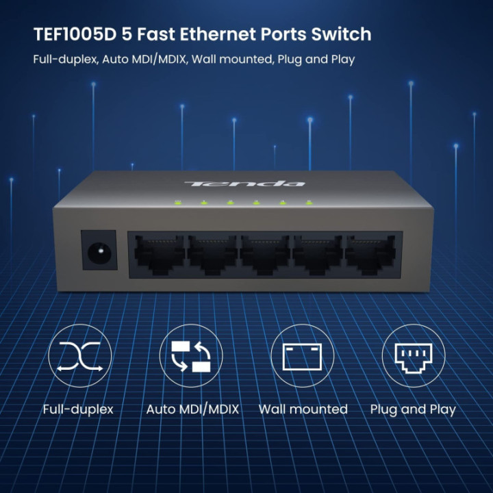 Separador Switch Ethernet 10/100 Mbps 5 / 8 puertos Tenda