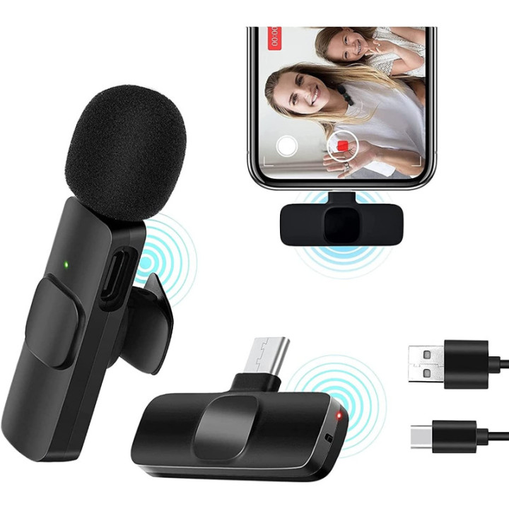 Microfono Lavalier Inalambrico para Celular Tipo USB-C / LIGHTNING