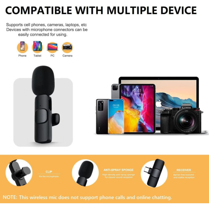 Microfono Lavalier Inalambrico para Celular Tipo USB-C / LIGHTNING