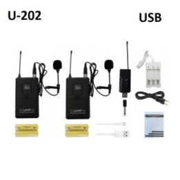 Micrófonos Inálambricos U-202 UHF con 1 Receptor USB y 2 Transmisores