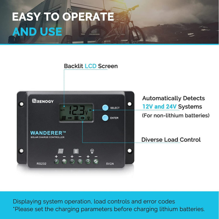 Controlador de Carga Solar 10A 12/24V WANDERER