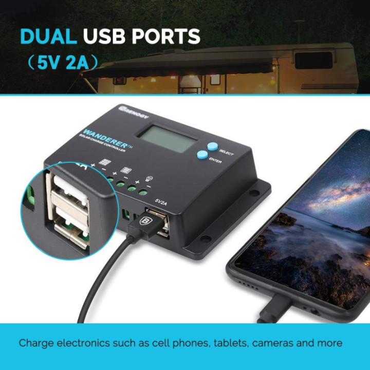 Controlador de Carga Solar 10A 12/24V WANDERER