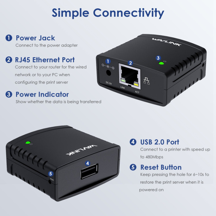 Servidor de Impresora USB 2.0 10/100Mbps RJ45 WN-NU78M41