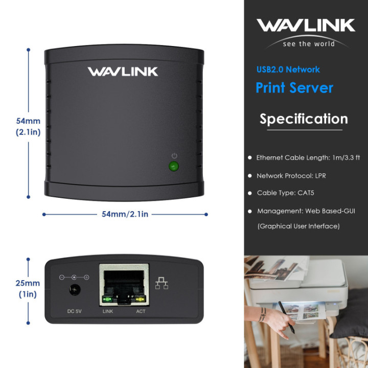 Servidor de Impresora USB 2.0 10/100Mbps RJ45 WN-NU78M41