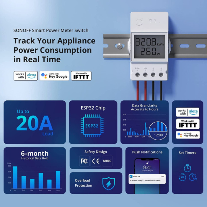 Medidor de Potencia e Interruptor WIFI POW Elite POWR3200D Sonoff