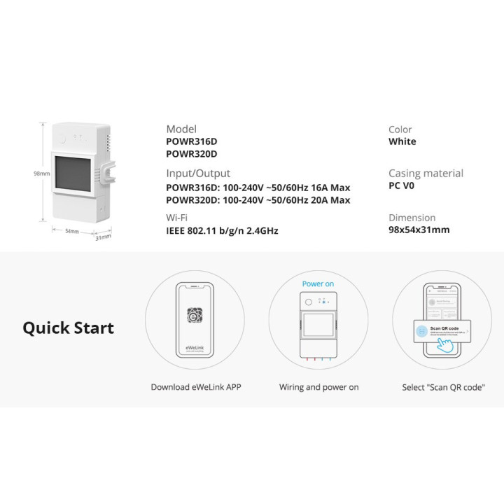 Medidor de Potencia e Interruptor WIFI POW Elite POWR3200D Sonoff