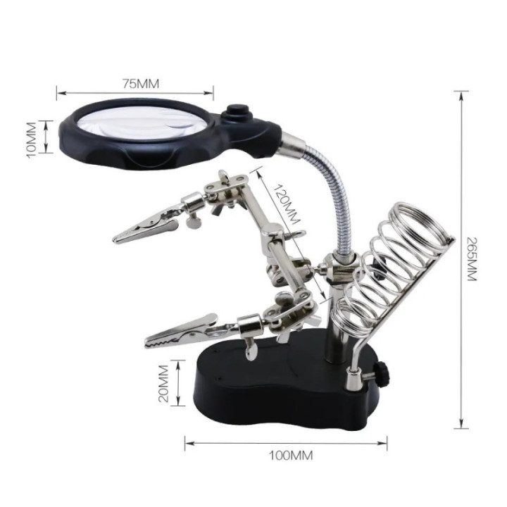 Lupa con Pinzas Sujetadoras y Luz LED TE-801
