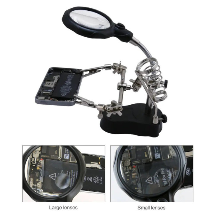 Lupa con Pinzas Sujetadoras y Luz LED TE-801