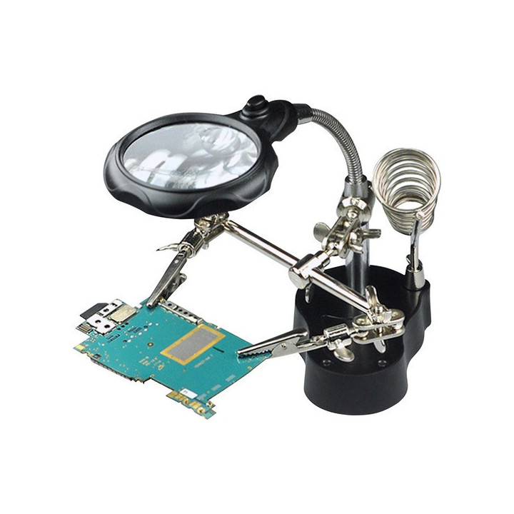 Lupa con Pinzas Sujetadoras y Luz LED TE-801