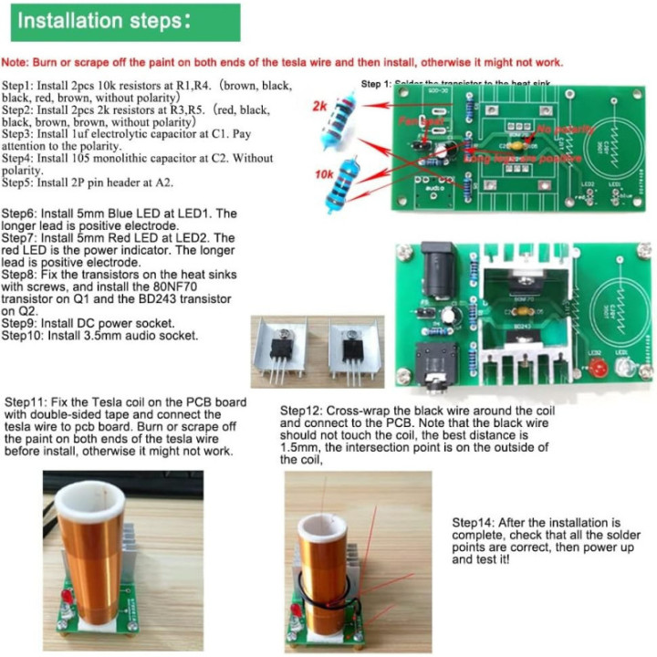 Mini Bobina Tesla 15W 15-24VDC 2A (DIY)