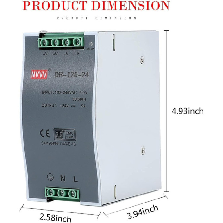 Fuente de Energia para Riel DIN 24V 5A