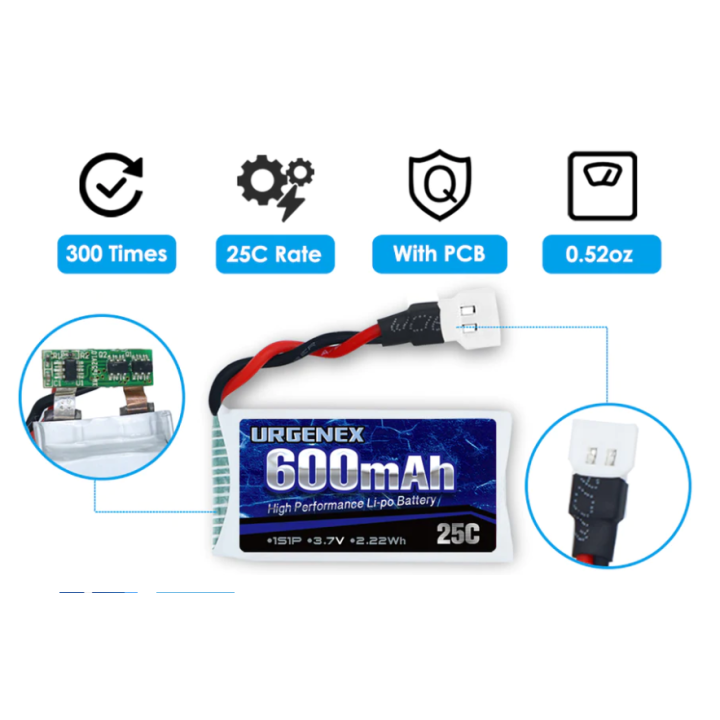 Bateria Recargable 3.7V URGENEX 380mAh / 600mAh / 850mAh tipo LiPo