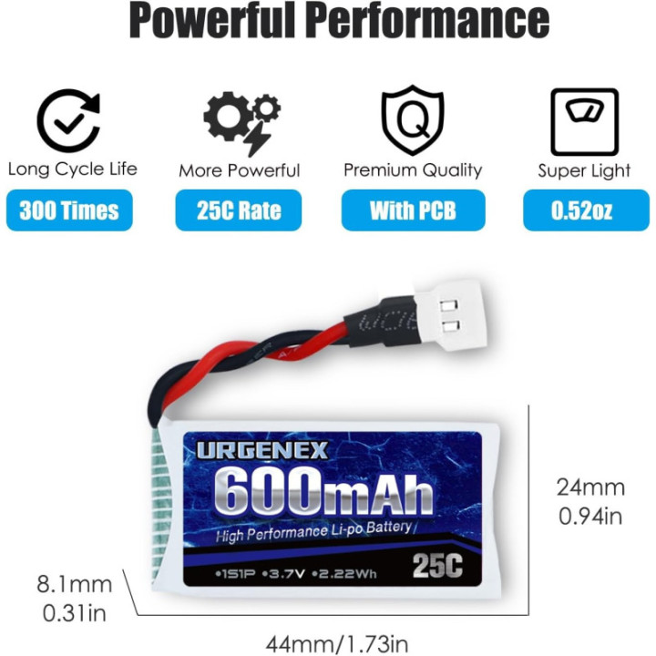 Bateria Recargable 3.7V URGENEX 380mAh / 600mAh / 850mAh tipo LiPo
