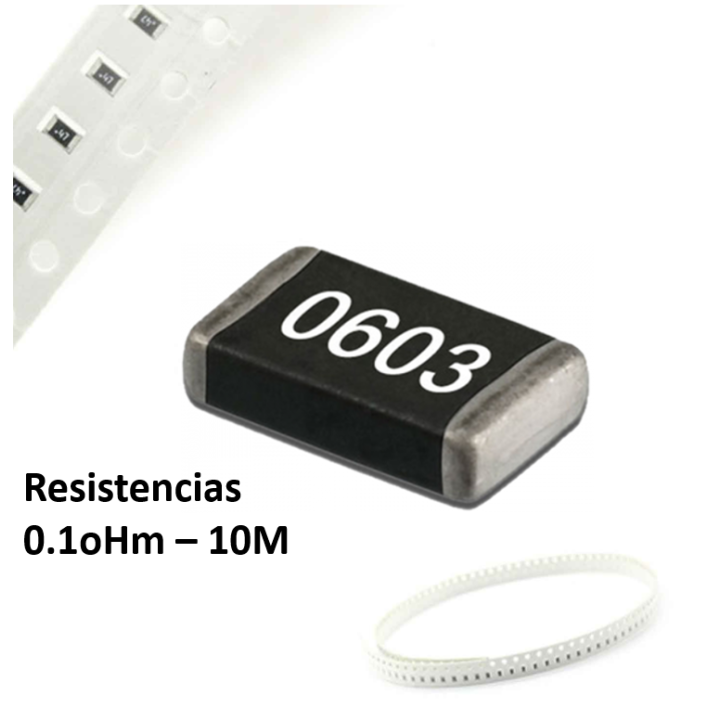 Resistencia SMD 1% 1/8W 0603 0.1OHM - 10MOHM (5 unidades)