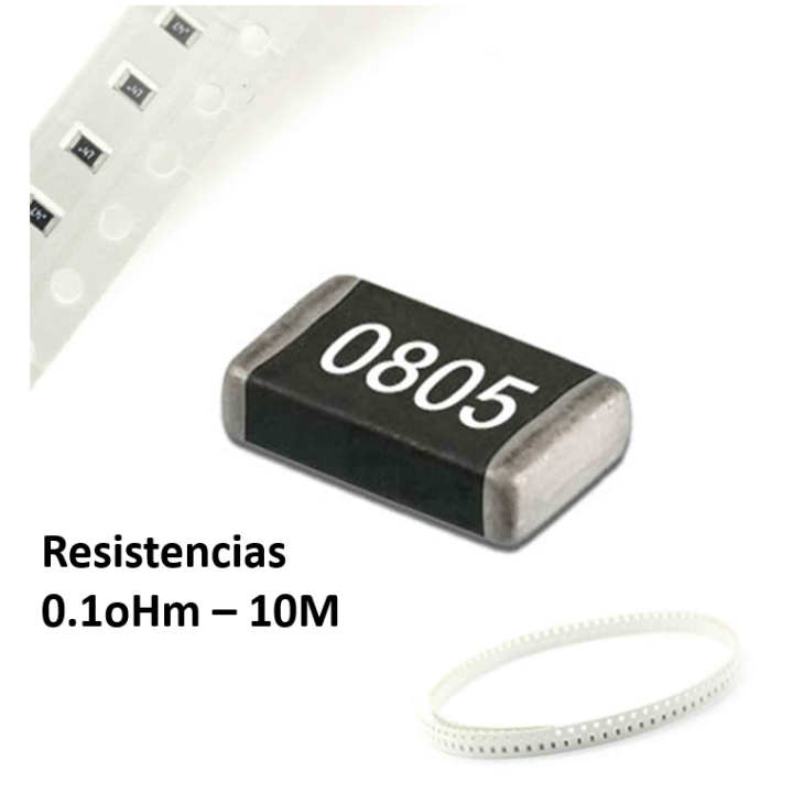 Resistencia SMD 1% 1/8W 0805 0.1OHM - 10MOHM (5 unidades)