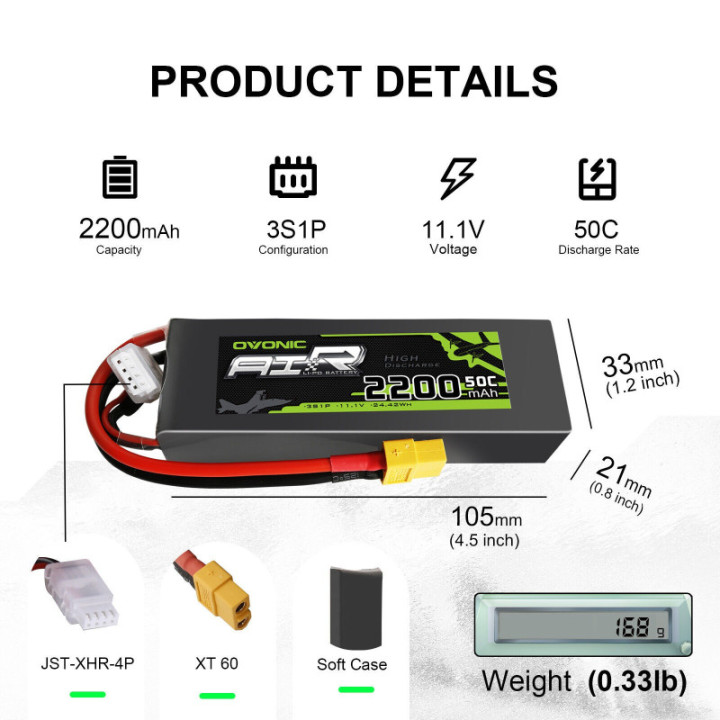 Bateria Tipo LiPo recargable 11.1V 35C/50C 3S OVONIC