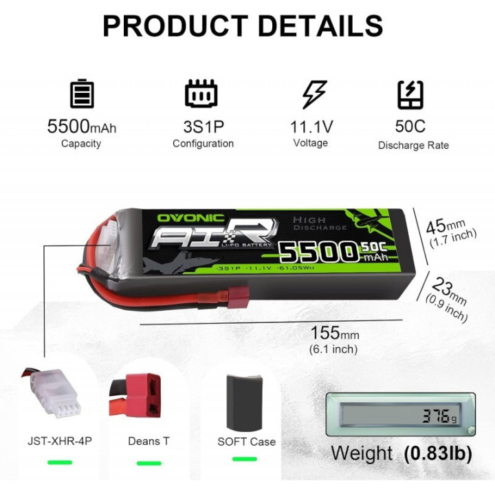 Bateria Tipo LiPo recargable 11.1V 35C/50C 3S OVONIC
