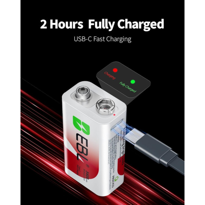 Bateria Recargable 9V USB EBL 5400mWh
