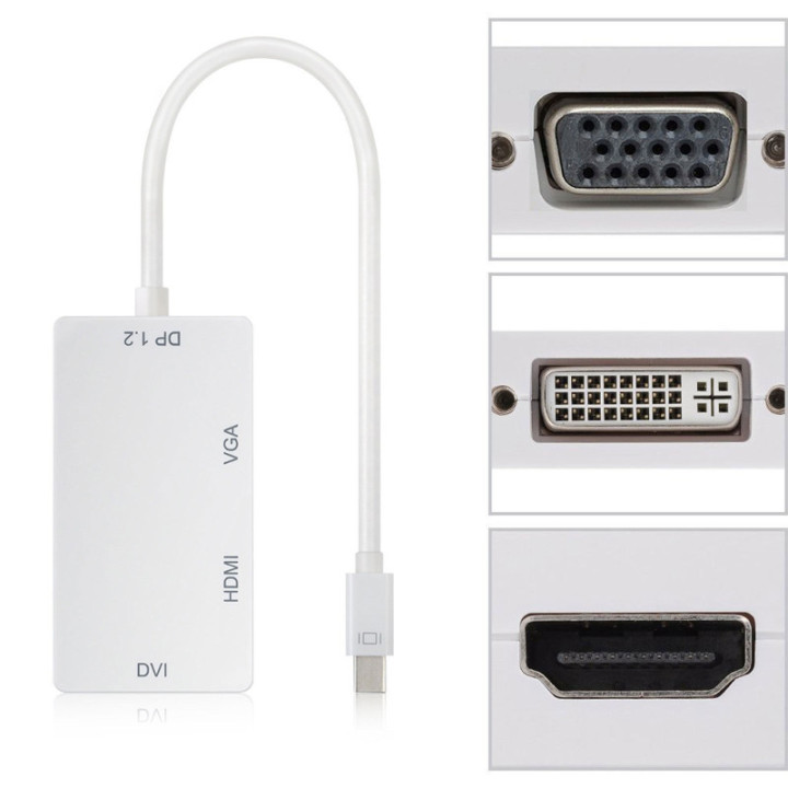 Convertidor de video 3 en 1 de mini Display a HDMI/ VGA/ DVI