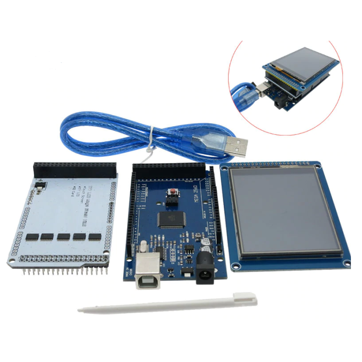 Tarjeta de Desarrollo Mega 2560 R3, Shield y Pantalla Touch 3.2 Pulgadas (Kit)