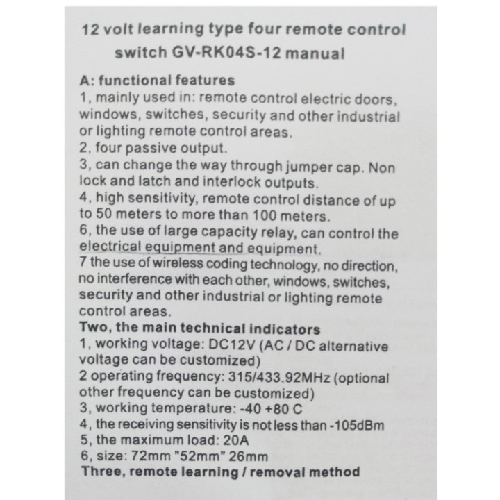 Rele inalambrico 4 canales 2 controles 315MHZ